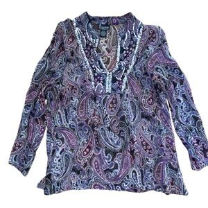 NY Collection 100% Silk Sheer Paisley‎ Blouse Boho Sequin Plus Size 1X